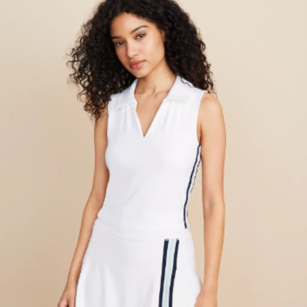 LOFT Lou & Grey Striped Luvstretch Polo Tank Top White Size Large NWT